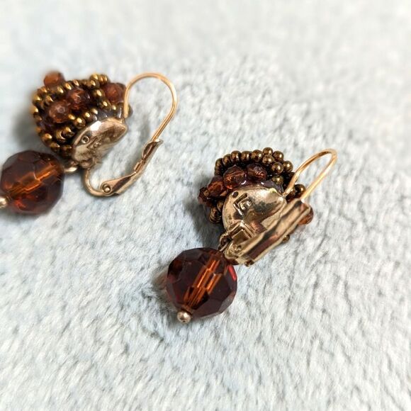 Vintage Liz Claiborne Brown Beaded Pierced Earrings - Picture 7 of 7
